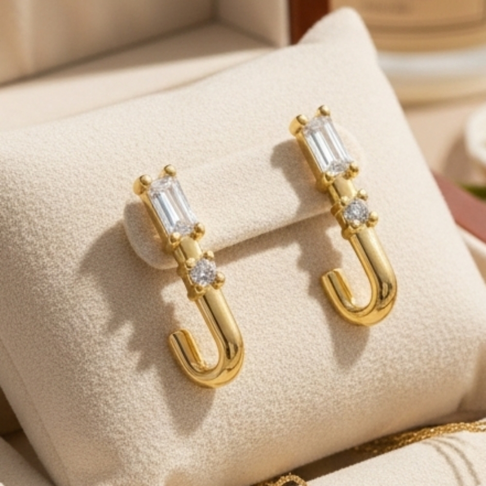 14k Gold Hook CZ Earrings